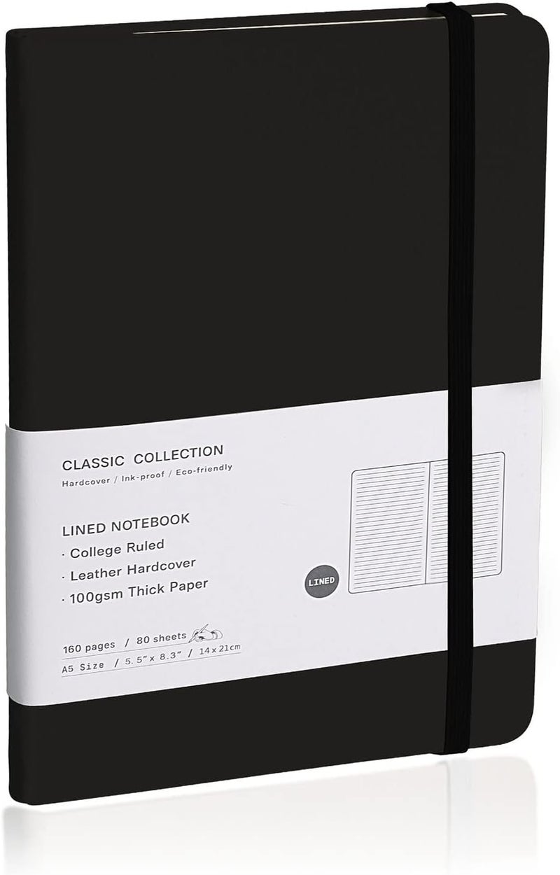 EMOMAS Lined Journal Notebook – Hardcover Notebook for Men & Women – Journals for Writing, Work, School, Home & Daily Notes, 160 Pages – Medium A5, 5.7"x8", 100 gsm Thick Paper (Black)​ - Image 1